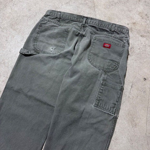 Vintage 90s Dickies Relaxed Fit Carpenter Pants 40x30 Denim Distressed Olive - Picture 3 of 8